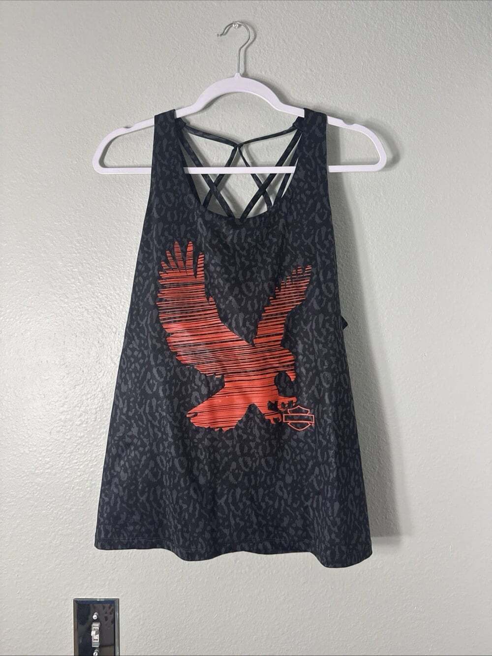 Harley Davidson Women’s XXL Black Tank Strappy Eagle Graphic Lattice Back